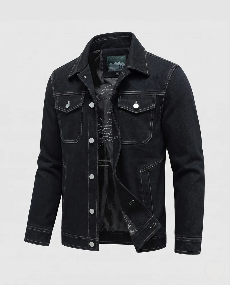 Herren elegante Jeansjacke mit Brusttaschen Drune