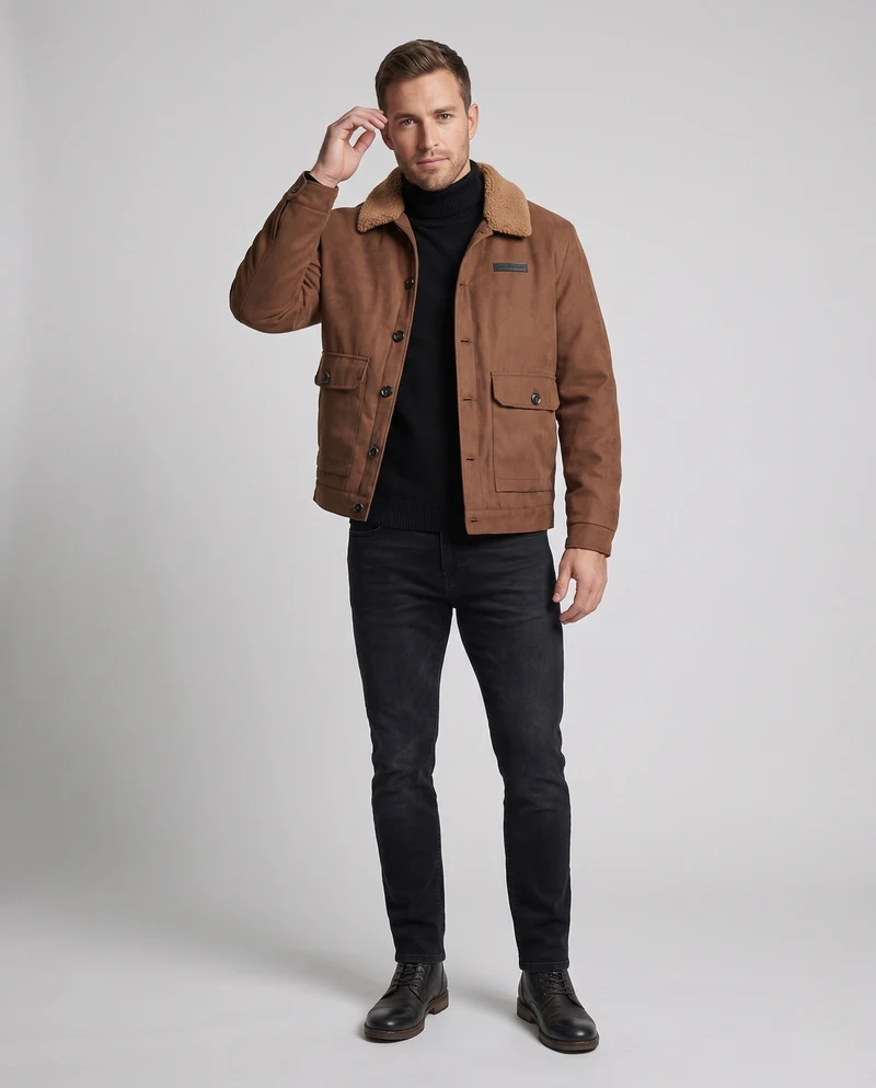 Herren elegante und strapazierfähige Winterjacke mit Teddykragen Drune