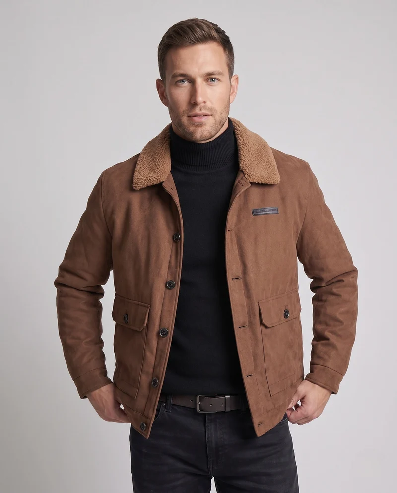 Herren elegante und strapazierfähige Winterjacke mit Teddykragen Drune