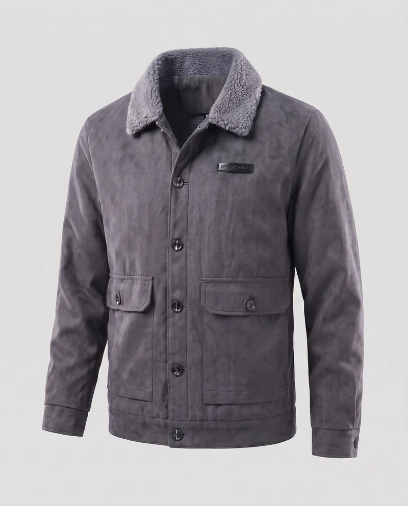 Herren elegante und strapazierfähige Winterjacke mit Teddykragen Drune