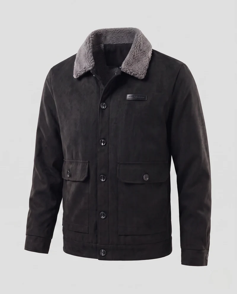 Herren elegante und strapazierfähige Winterjacke mit Teddykragen Drune