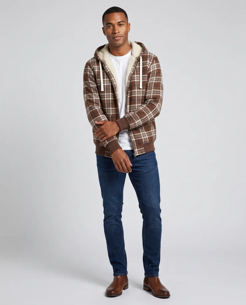 Männer Muster Fleecejacke mit Kapuze Drune
