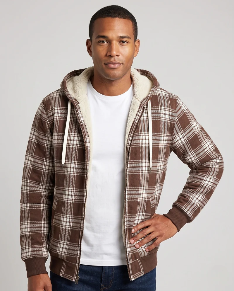 Männer Muster Fleecejacke mit Kapuze Drune