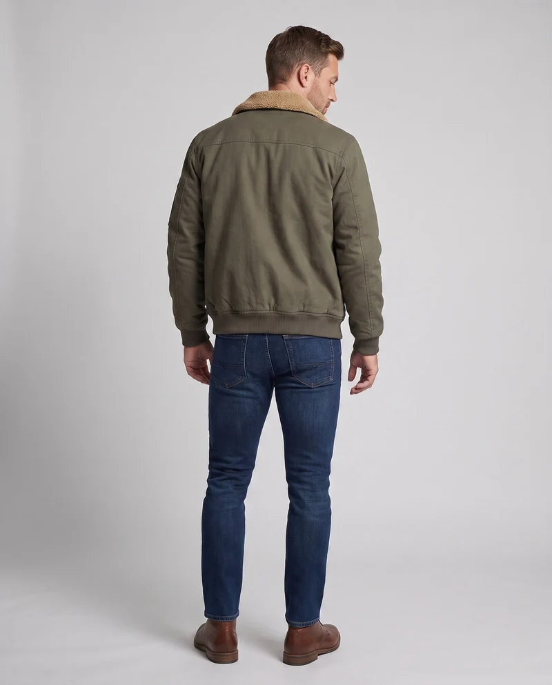 Herren bequeme Fleecejacke mit Kunstfellkragen Drune