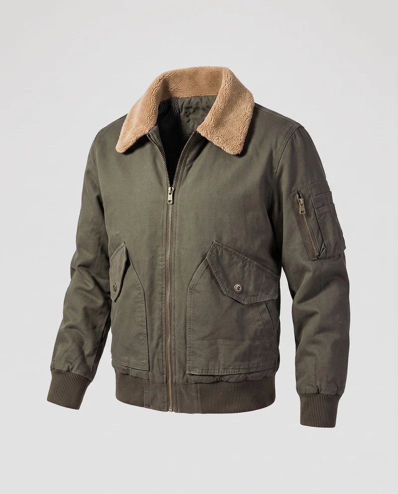 Herren bequeme Fleecejacke mit Kunstfellkragen Drune