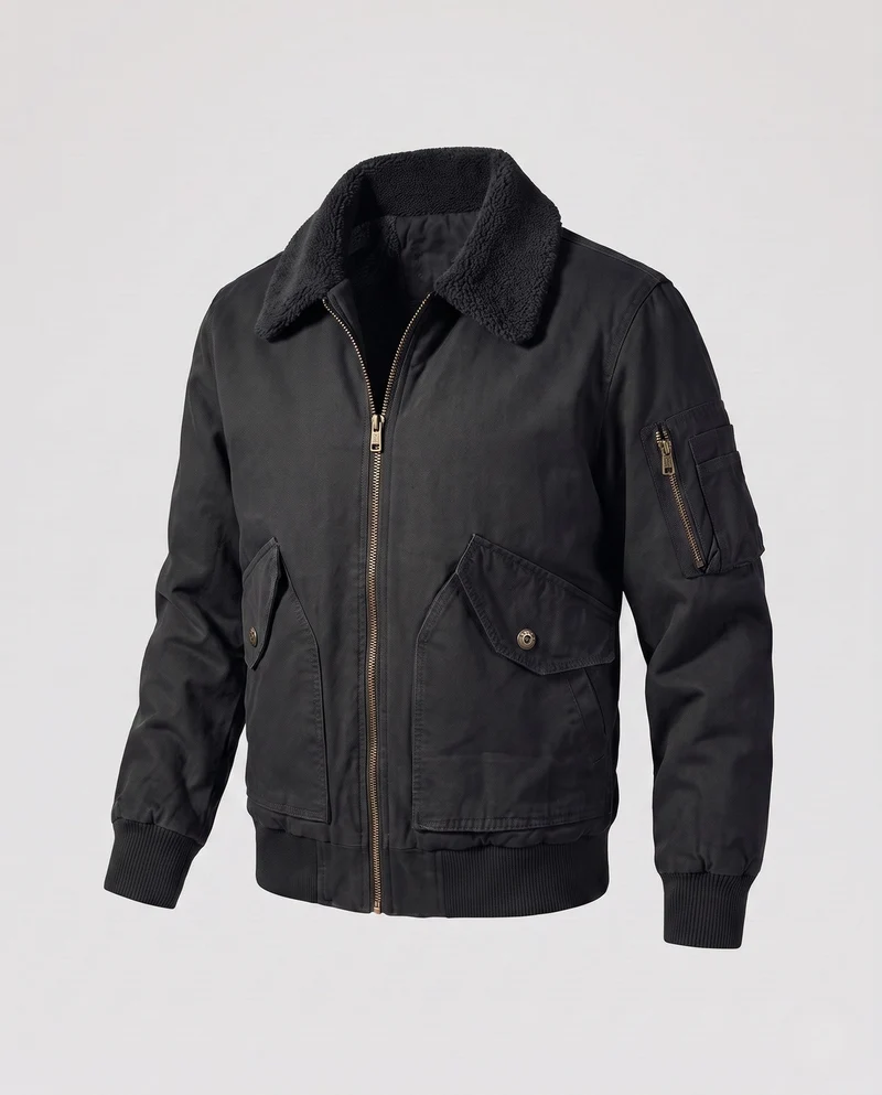 Herren bequeme Fleecejacke mit Kunstfellkragen Drune