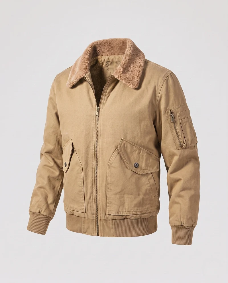 Herren bequeme Fleecejacke mit Kunstfellkragen Drune