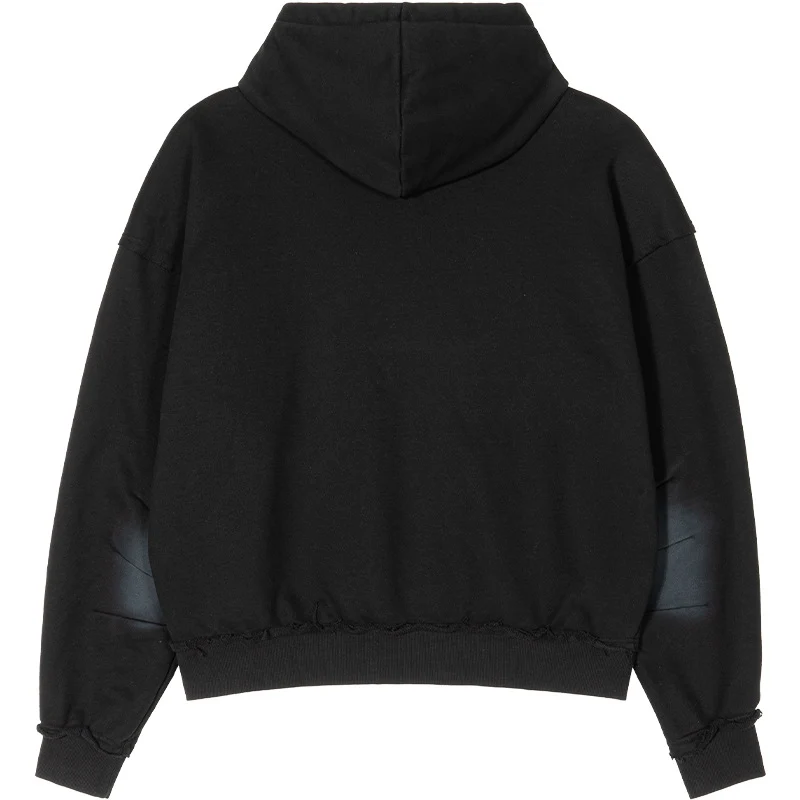 Unisex Oversized Kapuzenpullover mit ausgefranstem Saum, Kängurutasche und verwaschenem Bleicheffekt Drune