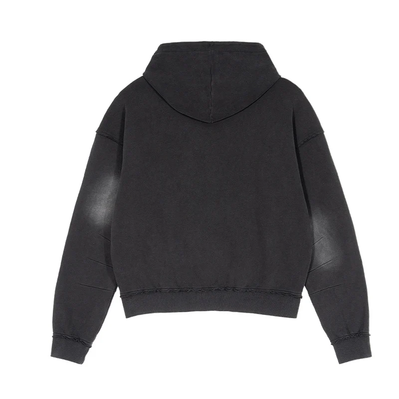 Unisex Oversized Kapuzenpullover mit ausgefranstem Saum, Kängurutasche und verwaschenem Bleicheffekt Drune
