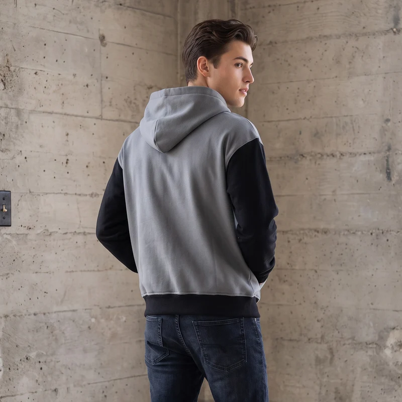 Herren Reißverschluss-Kapuzenjacke im Colorblock-Stil aus French-Terry mit Kängurutasche Drune