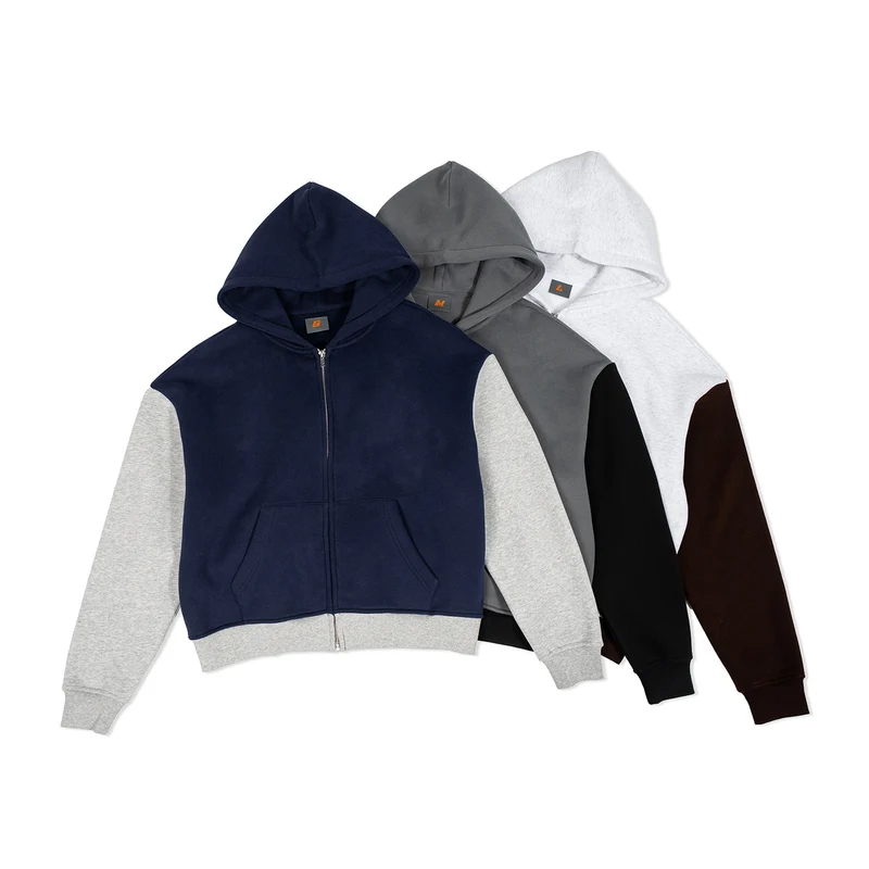 Herren Reißverschluss-Kapuzenjacke im Colorblock-Stil aus French-Terry mit Kängurutasche Drune