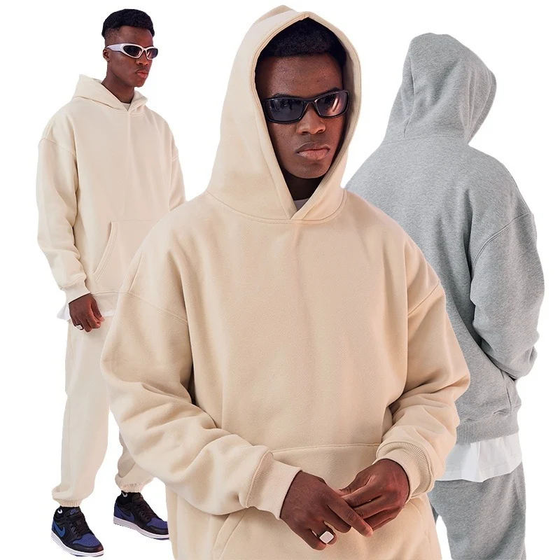 Herren Oversized Kapuzenpullover aus French-Terry mit Kängurutasche und Rippbündchen Drune
