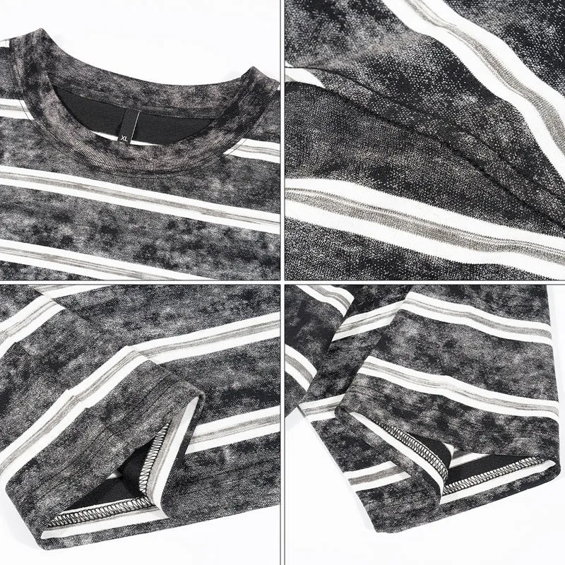 Herren Oversize Kurzarmshirt im verwaschenen Used-Look mit Blockstreifen Drune