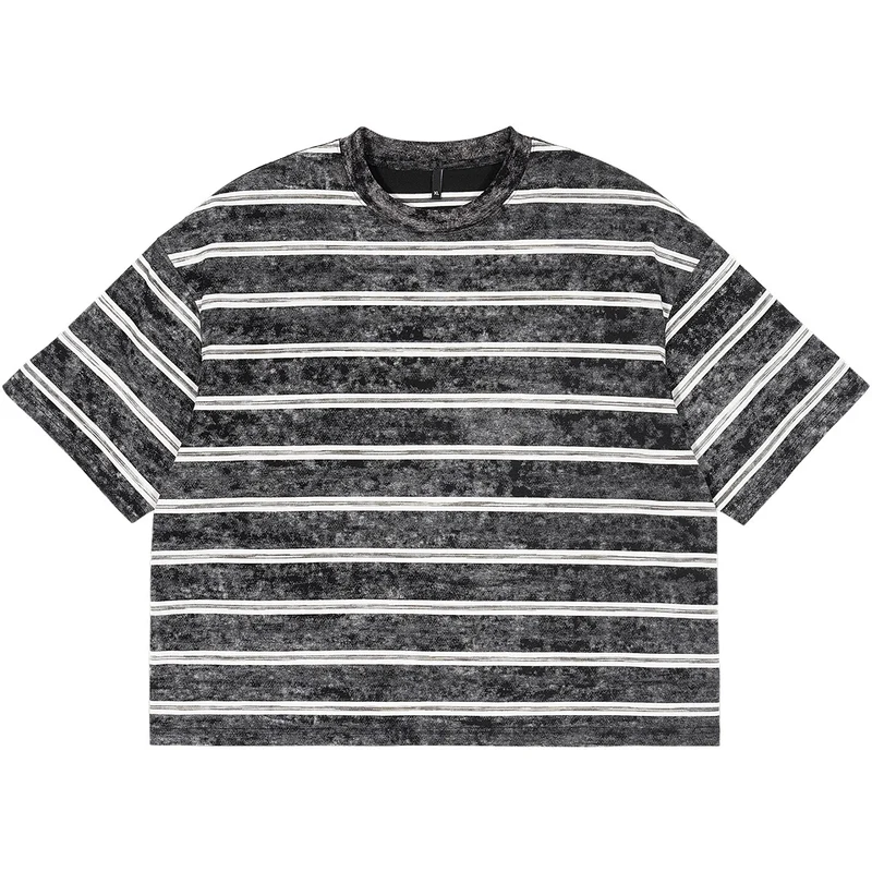 Herren Oversize Kurzarmshirt im verwaschenen Used-Look mit Blockstreifen Drune