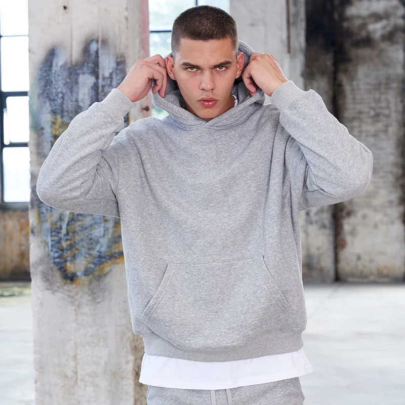 Herren Oversize-Heavyweight Baumwoll-Kapuzenpullover mit Kängurutasche Drune