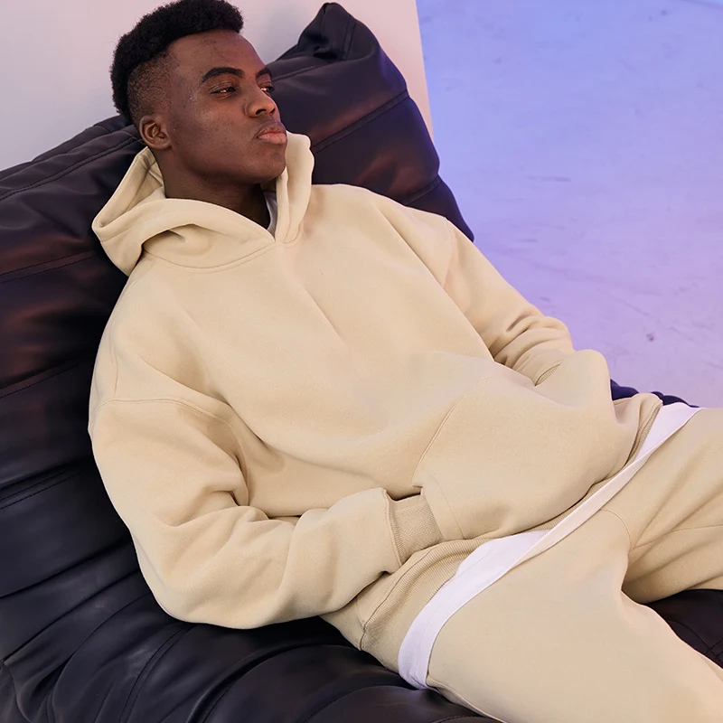 Herren Oversize-Heavyweight Baumwoll-Kapuzenpullover mit Kängurutasche Drune