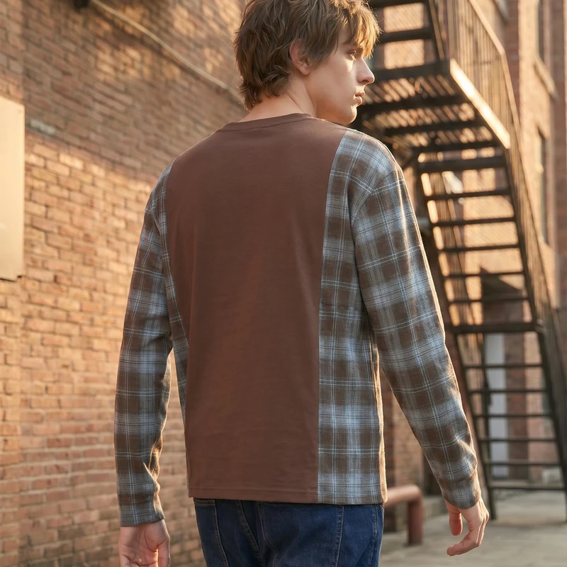 Herren Langarmshirt im Lagenlook mit karierter Flanell-Einsätzen Drune