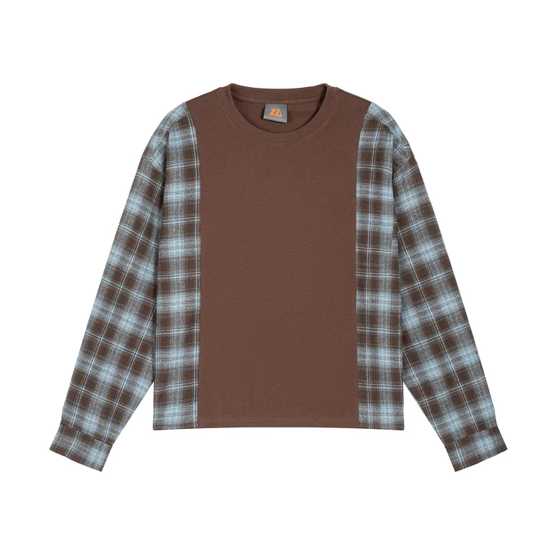 Herren Langarmshirt im Lagenlook mit karierter Flanell-Einsätzen Drune