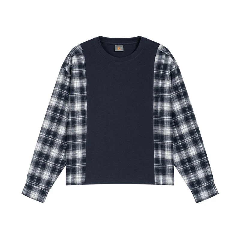 Herren Langarmshirt im Lagenlook mit karierter Flanell-Einsätzen Drune