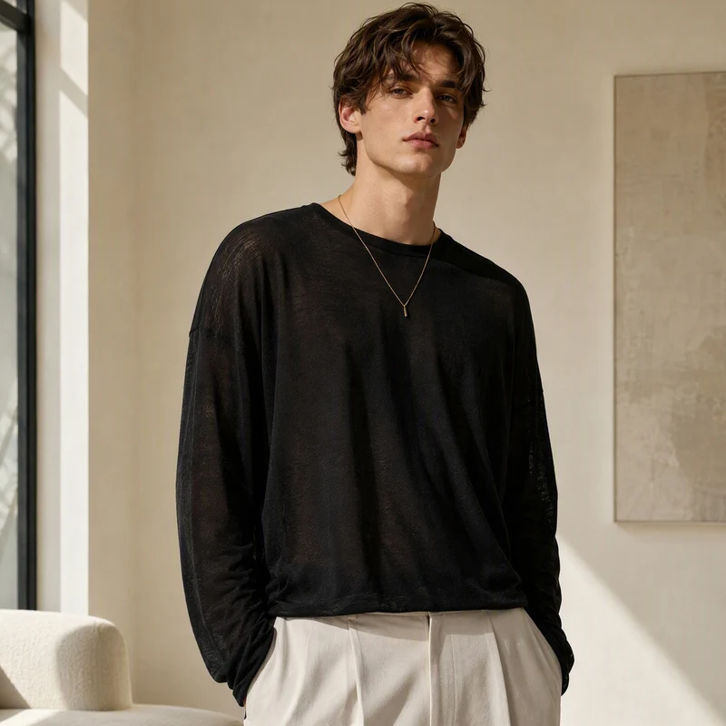 Herren Langarm Feinstrick-Pullover mit weiter Passform Drune