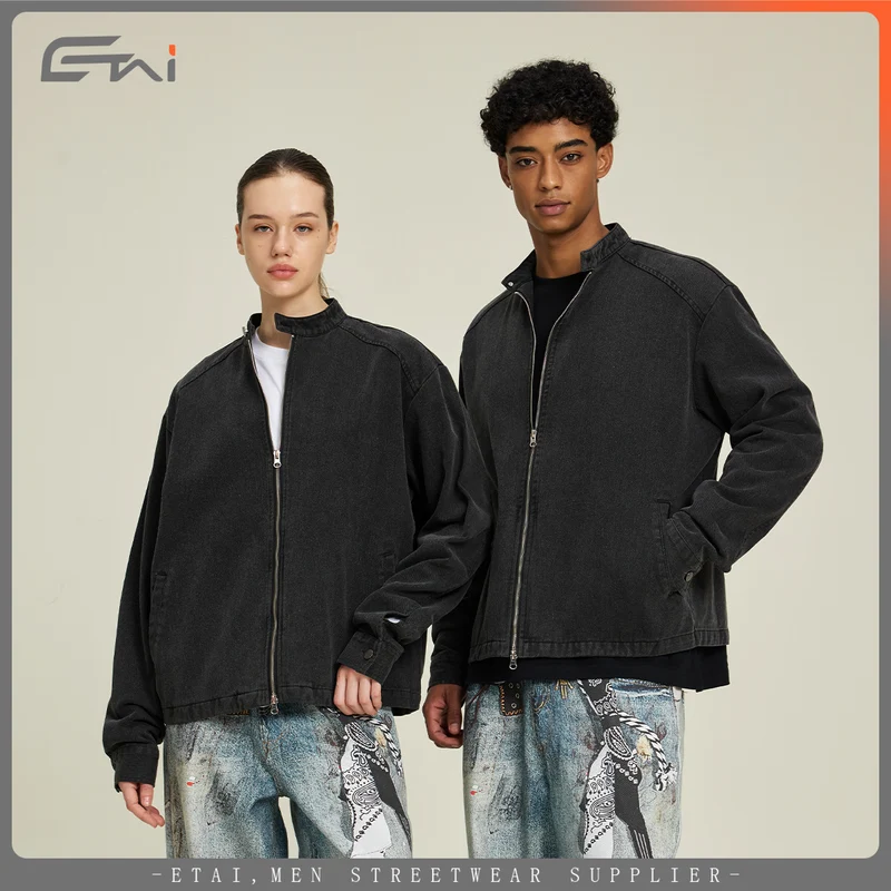Herren Jeansjacke mit Stehkragen und durchgehendem Reißverschluss Drune