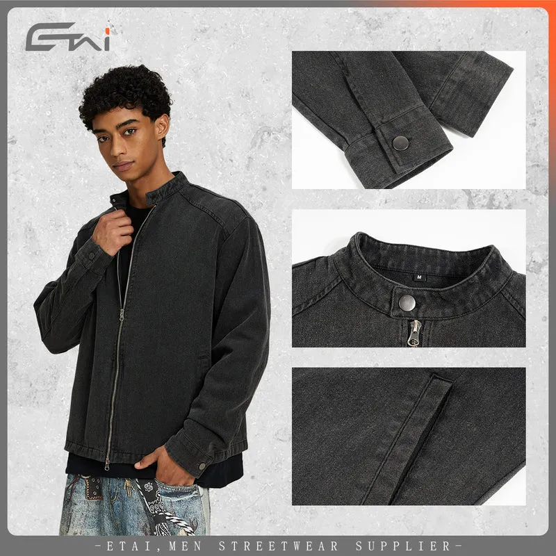 Herren Jeansjacke mit Stehkragen und durchgehendem Reißverschluss Drune