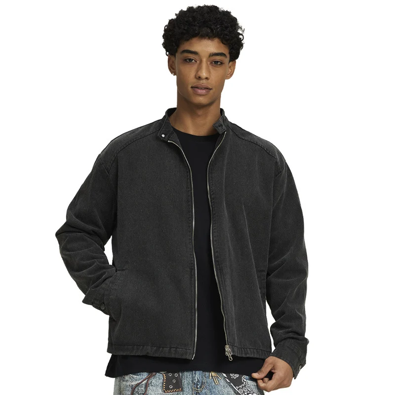 Herren Jeansjacke mit Stehkragen und durchgehendem Reißverschluss Drune