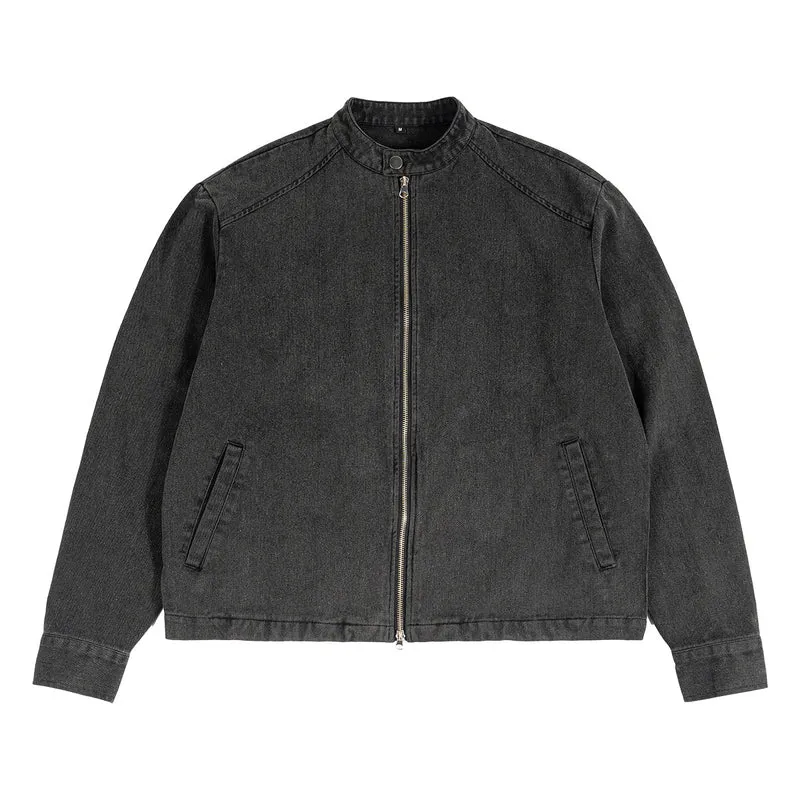 Herren Jeansjacke mit Stehkragen und durchgehendem Reißverschluss Drune