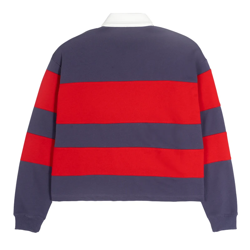 Herren Gestreiftes Rugby-Polo Sweatshirt mit Kontrastkragen und Oversize-Passform Drune