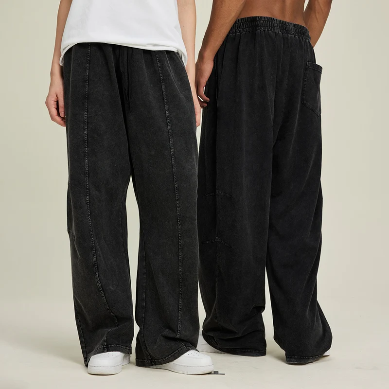 Herren Extraweite Baggy-Hose im Stonewashed-Look mit elastischem Kordelbund Drune