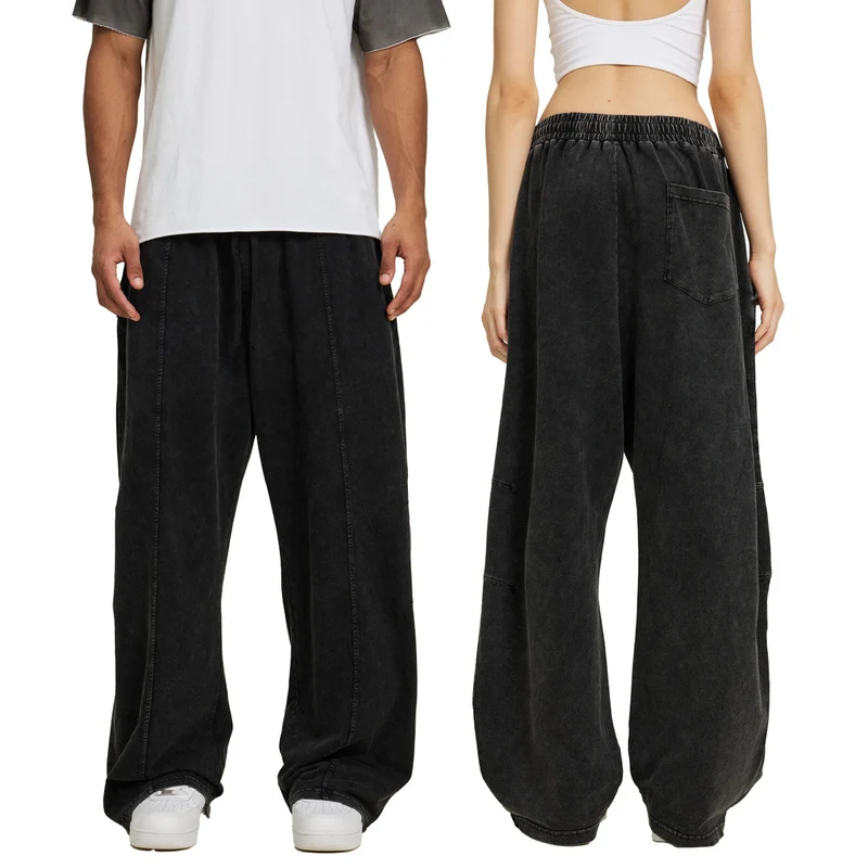 Herren Extraweite Baggy-Hose im Stonewashed-Look mit elastischem Kordelbund Drune