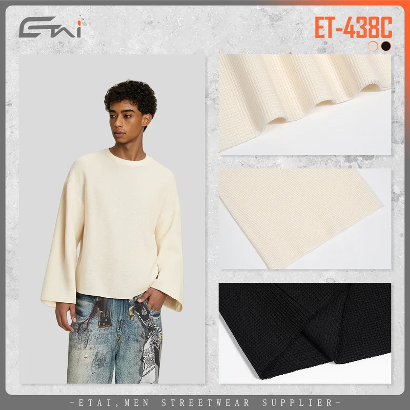 Herren Boxy Waffelstrick-Pullover mit Oversize-Schnitt und Rundhalsausschnitt Drune