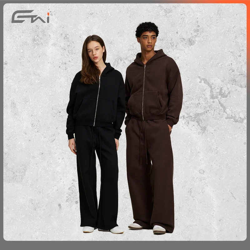 Damen Zweiteiliges Lounge-Set mit Cropped Kapuzen-Zipjacke und weiter hochgeschnittener Sweathose Drune