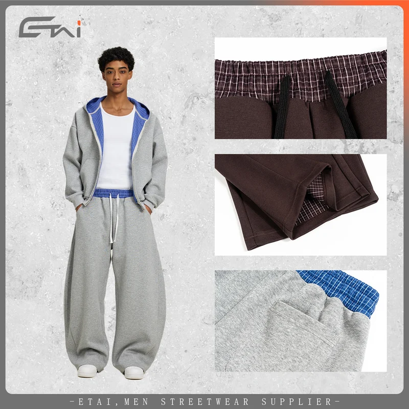 Damen Weite Cropped-Sweathose mit tiefem Schritt, Kordelzug und kontrastierendem Bund Drune
