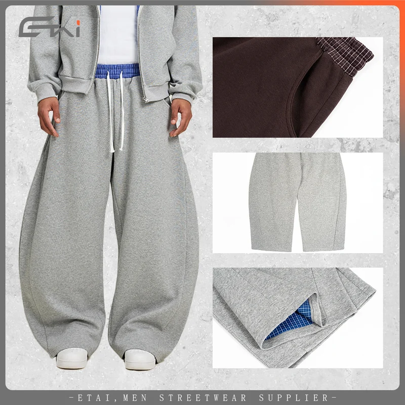 Damen Weite Cropped-Sweathose mit tiefem Schritt, Kordelzug und kontrastierendem Bund Drune