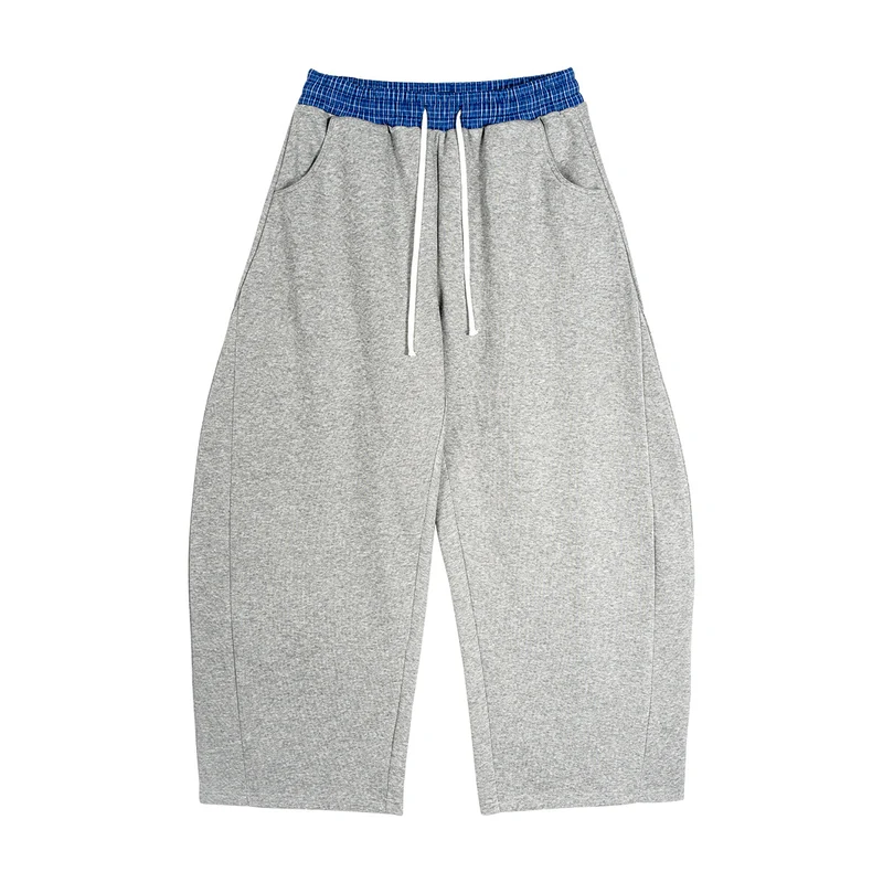 Damen Weite Cropped-Sweathose mit tiefem Schritt, Kordelzug und kontrastierendem Bund Drune