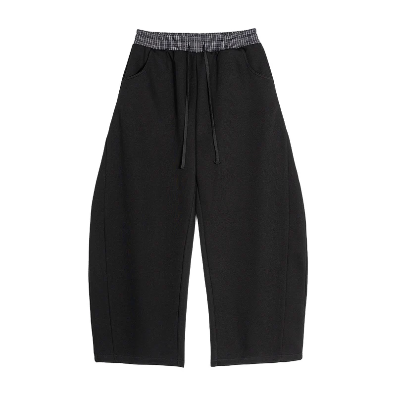 Damen Weite Cropped-Sweathose mit tiefem Schritt, Kordelzug und kontrastierendem Bund Drune