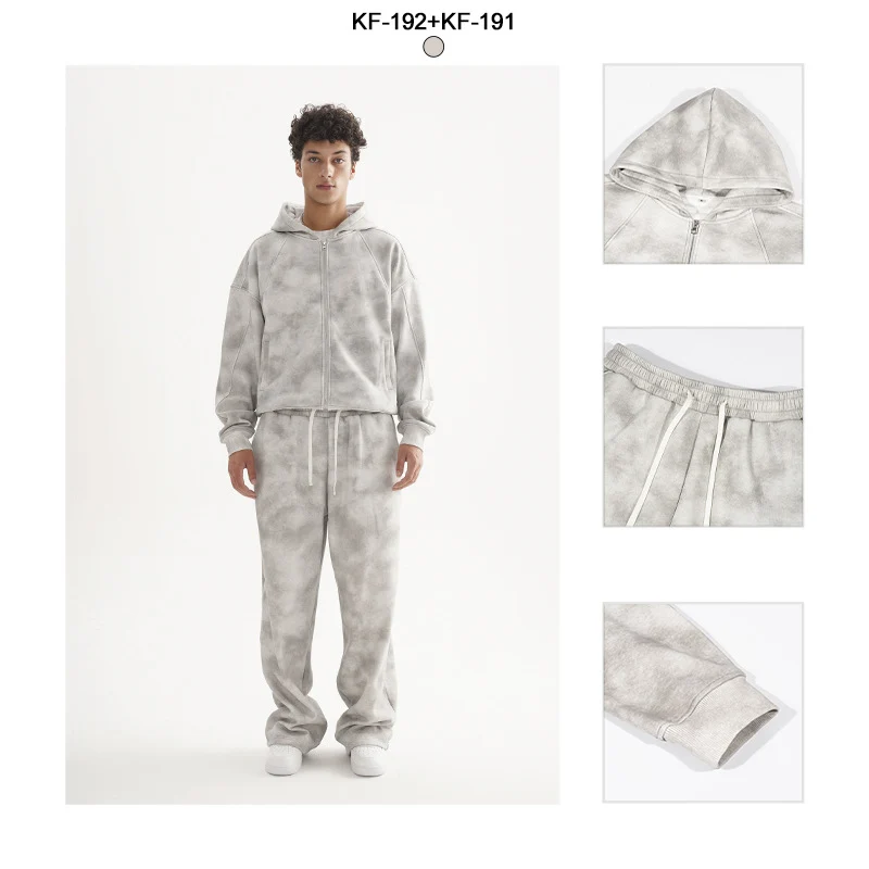 Damen Loungewear-Set aus French-Terry mit Cropped-Reißverschluss-Hoodie und weit geschnittener Sweatpant Drune