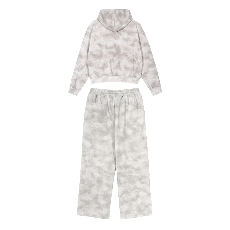 Damen Loungewear-Set aus French-Terry mit Cropped-Reißverschluss-Hoodie und weit geschnittener Sweatpant Drune