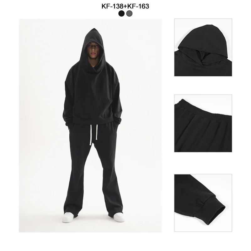 Damen Cropped-Kapuzenpullover und ausgestellte Sweathose Lounge-Set aus French-Terry Drune