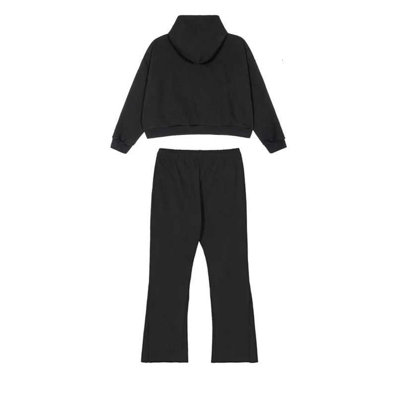 Damen Cropped-Kapuzenpullover und ausgestellte Sweathose Lounge-Set aus French-Terry Drune