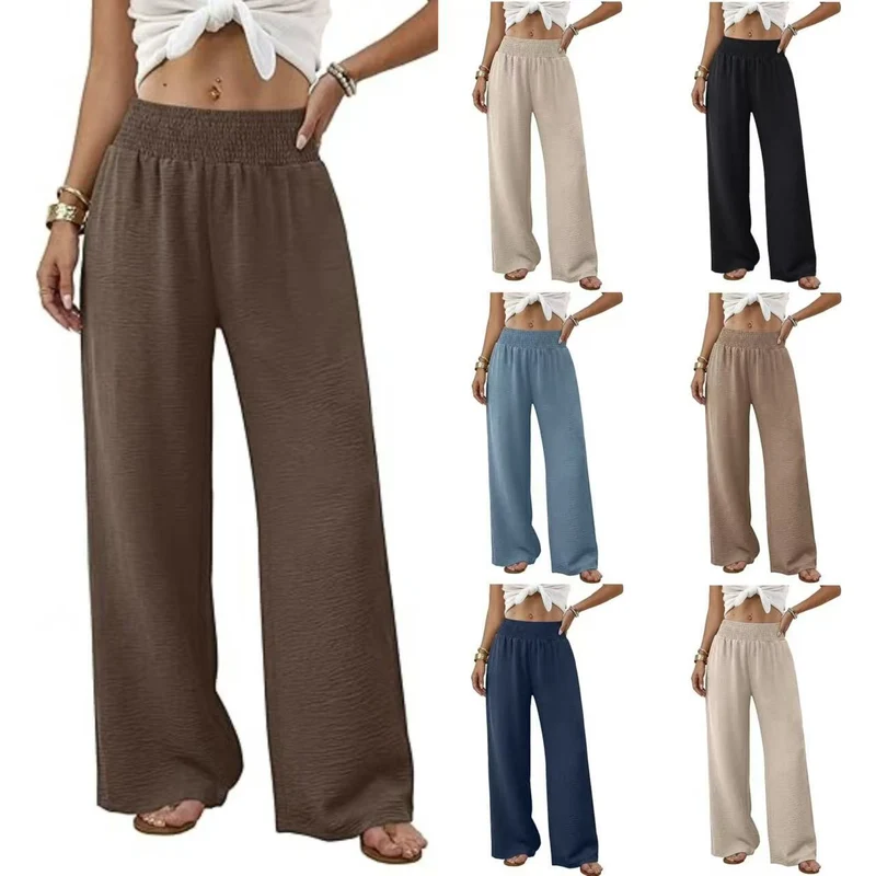 Damen weite Palazzo-Hose mit gerafftem Stretchbund Drune
