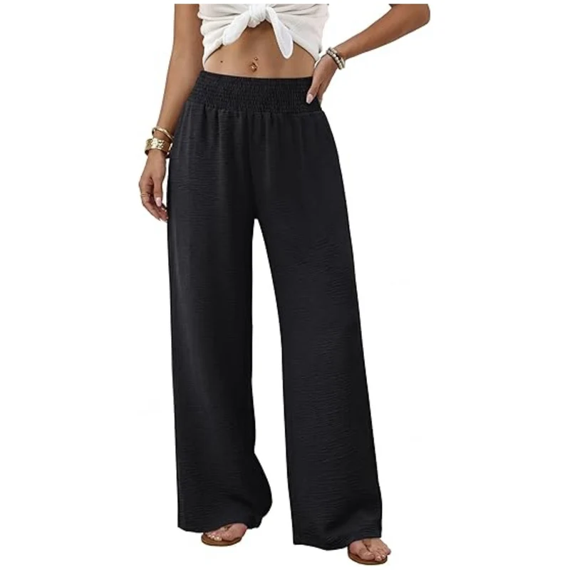 Damen weite Palazzo-Hose mit gerafftem Stretchbund Drune