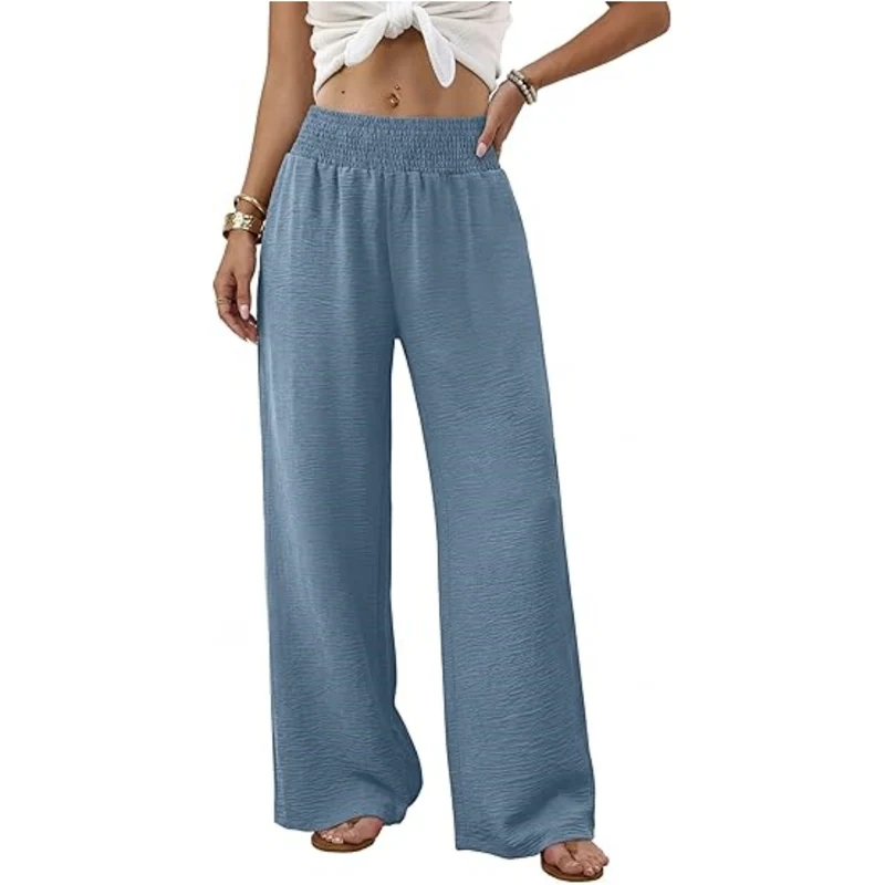 Damen weite Palazzo-Hose mit gerafftem Stretchbund Drune