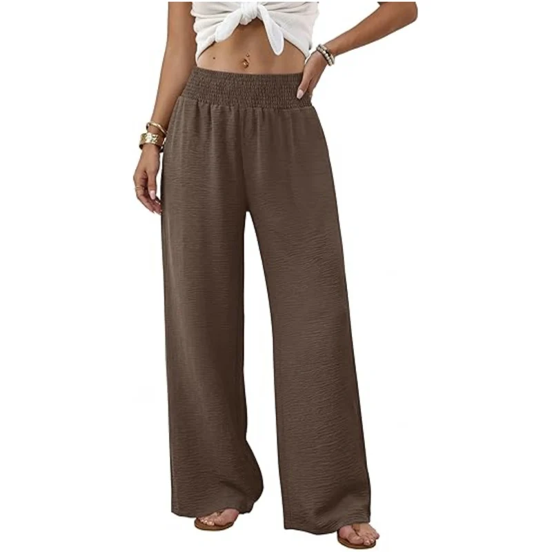 Damen weite Palazzo-Hose mit gerafftem Stretchbund Drune