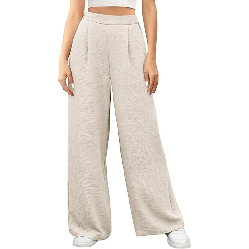 Damen weite High-Waist Palazzo-Hose mit Strukturstoff Drune