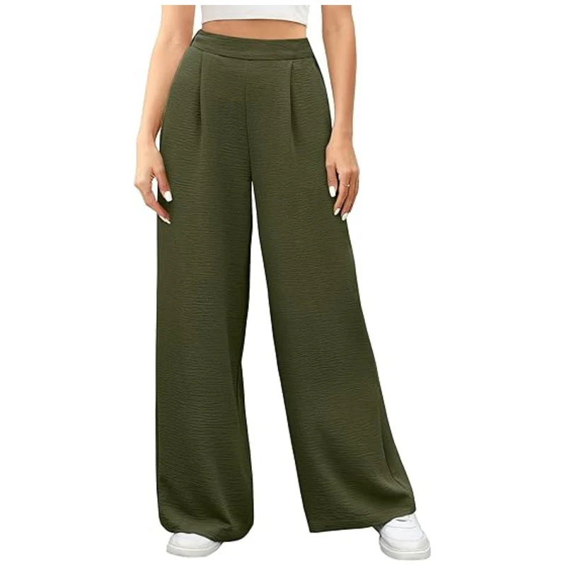 Damen weite High-Waist Palazzo-Hose mit Strukturstoff Drune