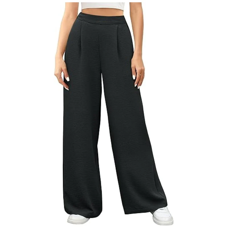 Damen weite High-Waist Palazzo-Hose mit Strukturstoff Drune