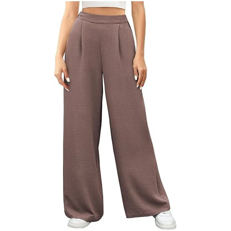 Damen weite High-Waist Palazzo-Hose mit Strukturstoff Drune