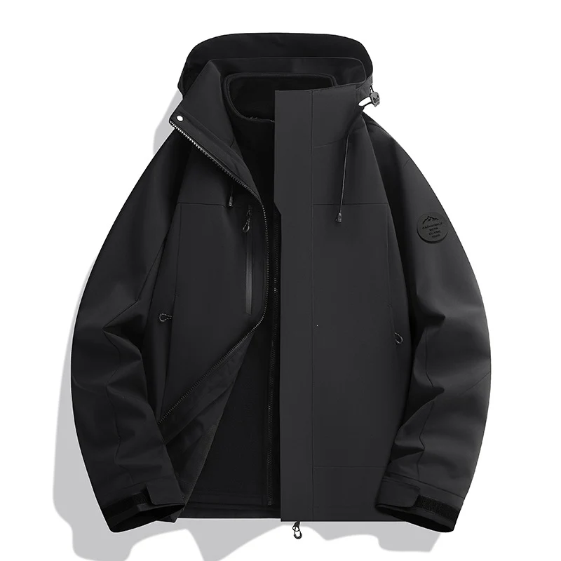 Herren Wetterfeste Softshelljacke mit Fleece‑Innenfutter, verstellbarer Kapuze & Reißverschluss‑Brusttasche Drune